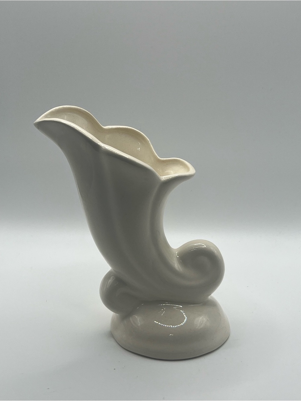Vintage J.A. Company White Glossy Ceramic Vase 6in Tall Decorative Solid Pattern